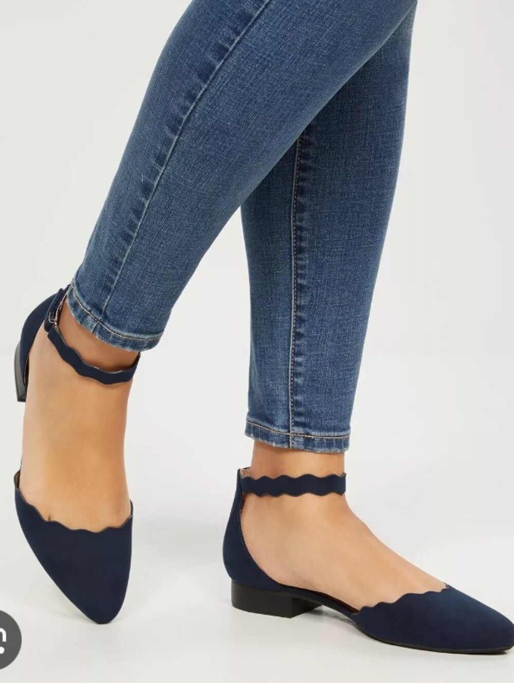 Lane Bryant Navy Scalloped Ankle-Strap Flats